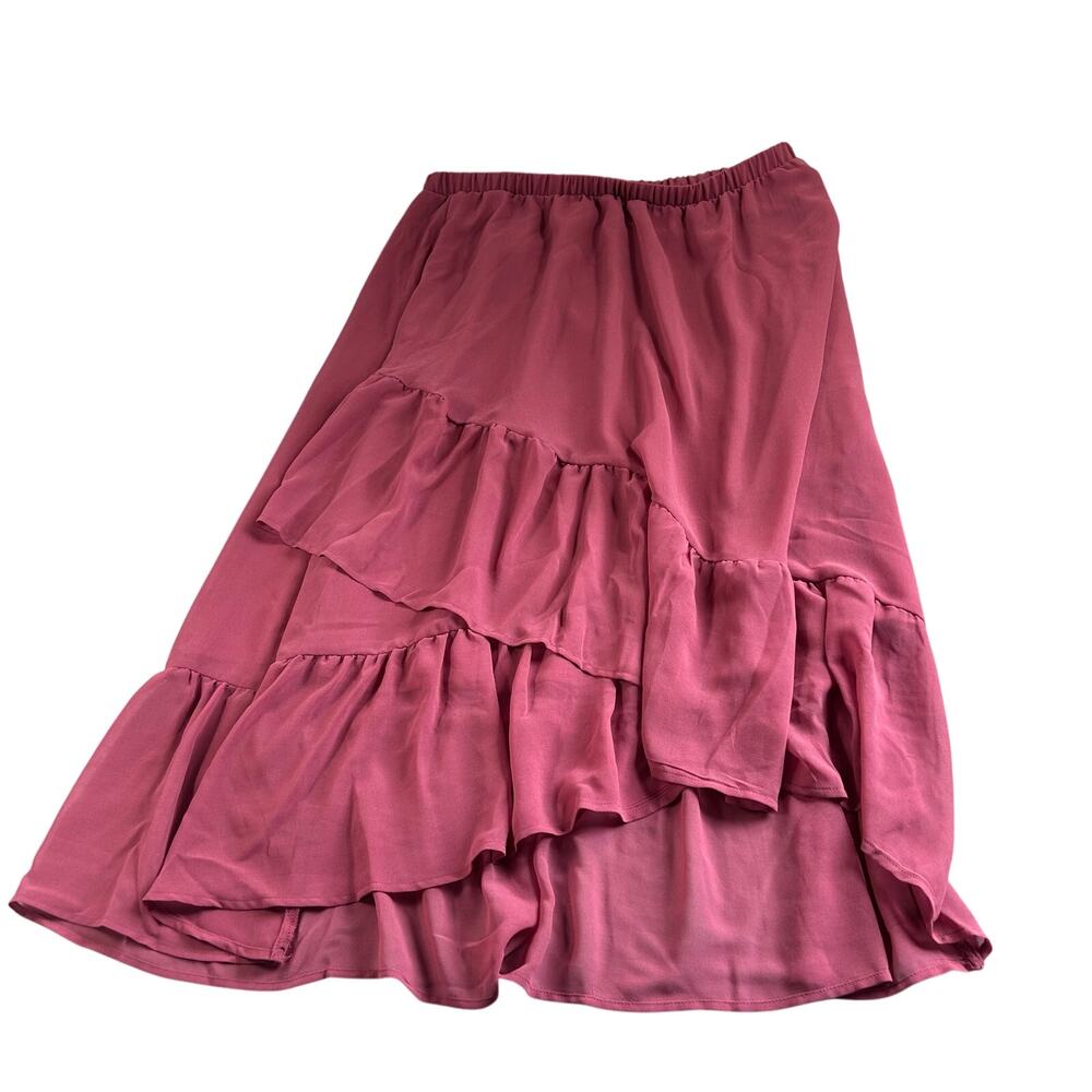 A new day women's ruffle midi skirt in rose pink size S NWT boho pull on